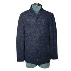 Stitch Note Cotton Linen Button Front Shawl Collar Cardigan L Blue Lightweight